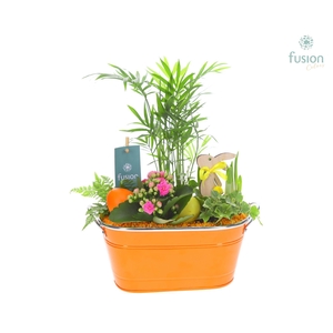 Schaal zink ovaal Pasen met Arrangement verschillende kleuren