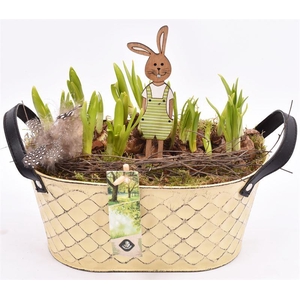 Zink ovaa met leer handvat 24x15cm