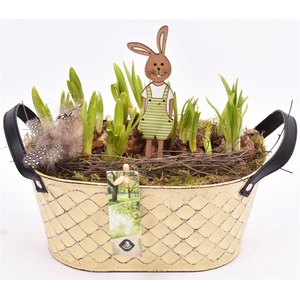 Zink ovaa met leer handvat 24x15cm