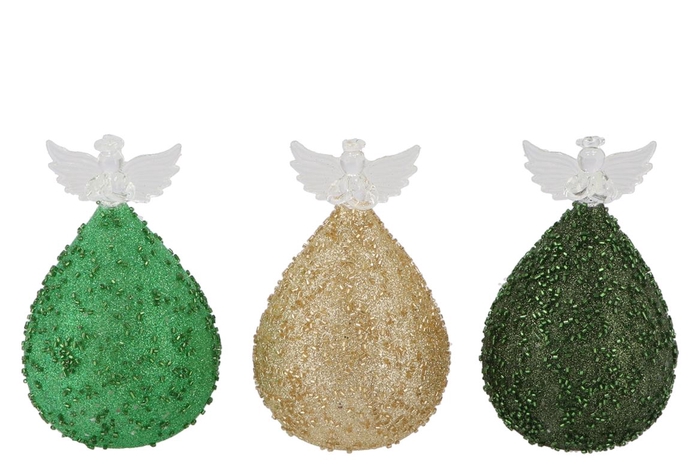 <h4>Sparkly Green/champagne Led Angel Glass Ass 9x16cm</h4>