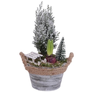 Winter Arr. Outdoor Zinc Pot Round Rope Ø17cm 2PP