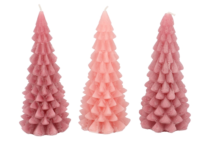 Candle Frosty X-mas Tree Sweets Pink Mix 9x20cm Ass Nm
