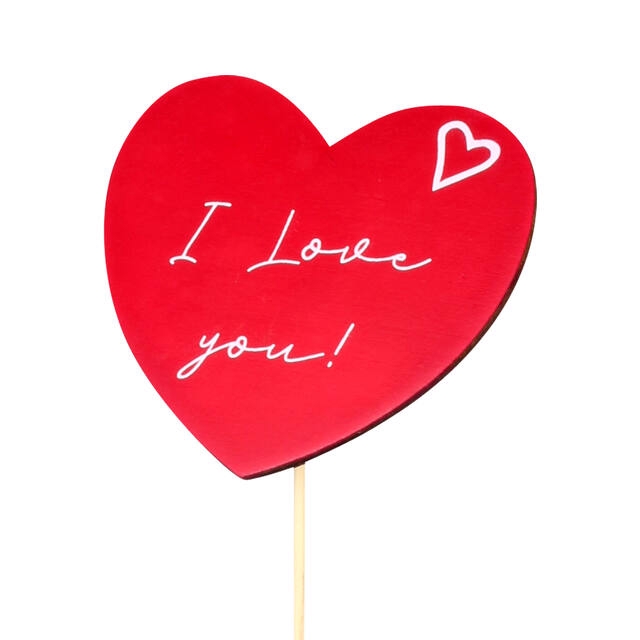 Bijsteker I Love You hout 8x9cm+50cm stok rood