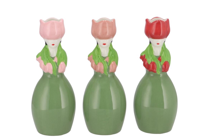 <h4>Lucy Summer Green Pink Mix Vase Tulip Woman Ass 9x8x22cm</h4>