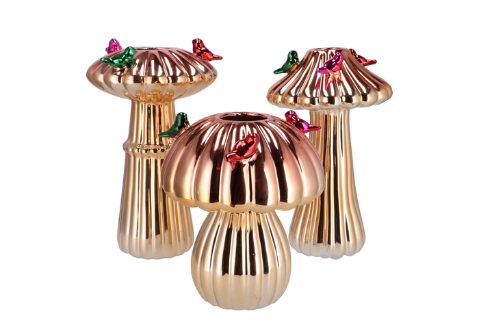 Bird Mushroom Vase Metalic Gold Ass 16x16x25cm Nm