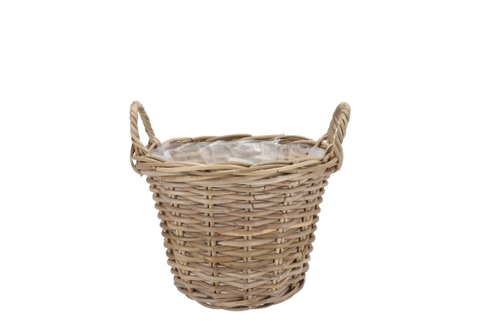 Rattan Kuboo Planter With Handle Round 20x16cm
