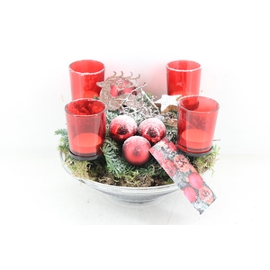 arr5 Kerst MB - Glas schaal 4licht std rood