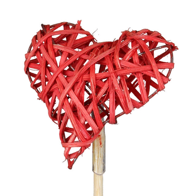 Pick heart woody 7,5x7,5cm+50cm stick red