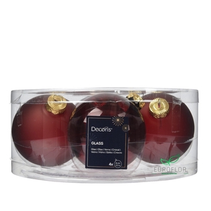 KERSTBAL GLASS 80MM 4PCS OSSENBLOED