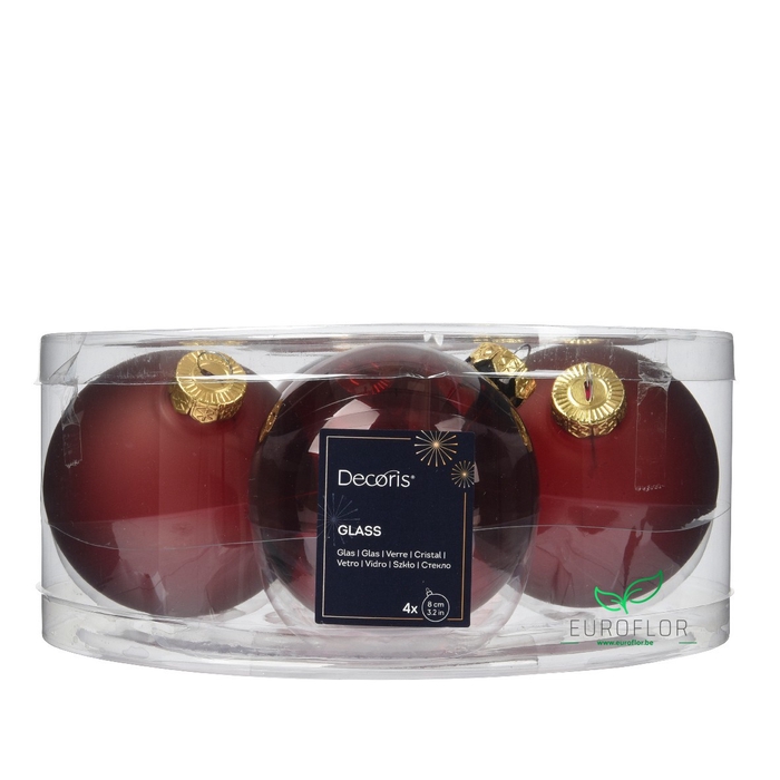 <h4>KERSTBAL GLASS 80MM 4PCS OSSENBLOED</h4>