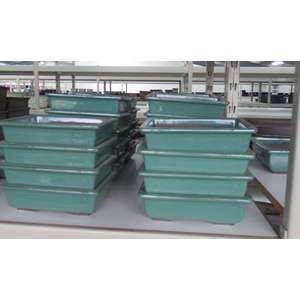 pot rectangle glazed green (19x14x6)