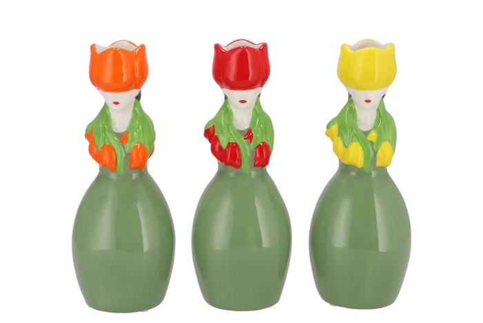 <h4>Lucy Summer Green Orange Mix Vase Tulip Woman Ass 9x8x22cm</h4>
