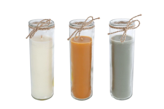 <h4>Kaars wit/grijs/oker 5x5x17cm</h4>