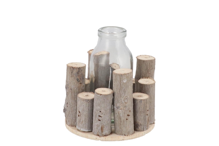 Nature Birch Branch Whitewash Glass Bottle 10x8cm
