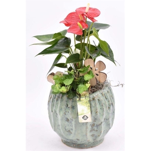 Keramiek pot gr/bl 14/18cm