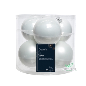 KERSTBAL GLASS 80MM WINTERWIT 6pcs