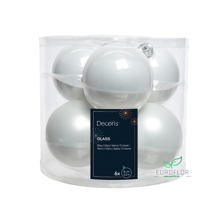 <h4>KERSTBAL GLASS 80MM WINTERWIT 6pcs</h4>