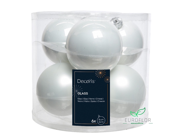 KERSTBAL GLASS 80MM WINTERWIT 6pcs