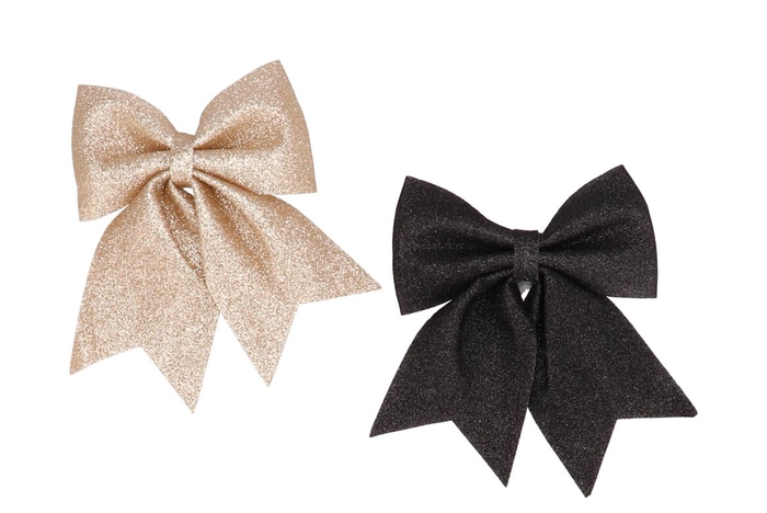 <h4>Deco Shine Bow Black/champagne 19x24cm Ass</h4>