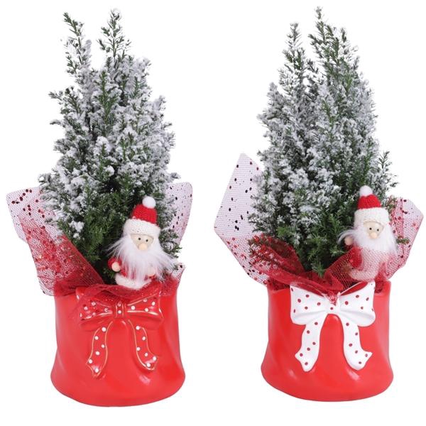 <h4>Christmas Arr. Outdoor Ceramic Pot Dotted Bow Red Ø11cm 1PP</h4>