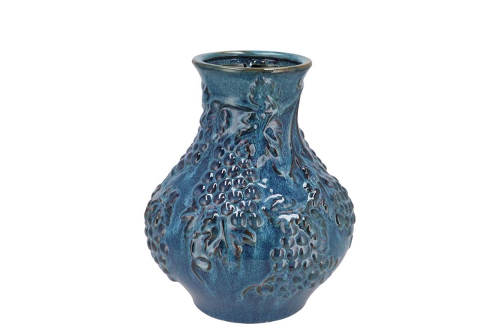 Inga Grape Blue Vase Active Glaze 24x24x27cm Nm