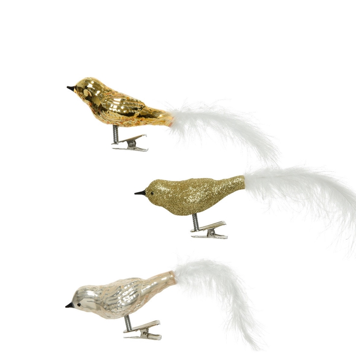 <h4>Kerst Deco vogel glas+clip 8cm</h4>