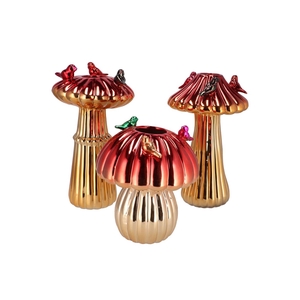 Bird Mushroom Vase Metalic Red Ass 18x18x31cm Nm