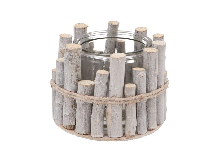 Nature Birch Branch Whitewash Glass Jar 15x12cm