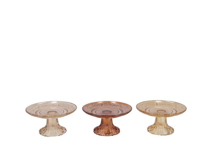 <h4>Dayah Warm Sand Mix Glass Plate On Foot 20x8cm Ass P/1</h4>
