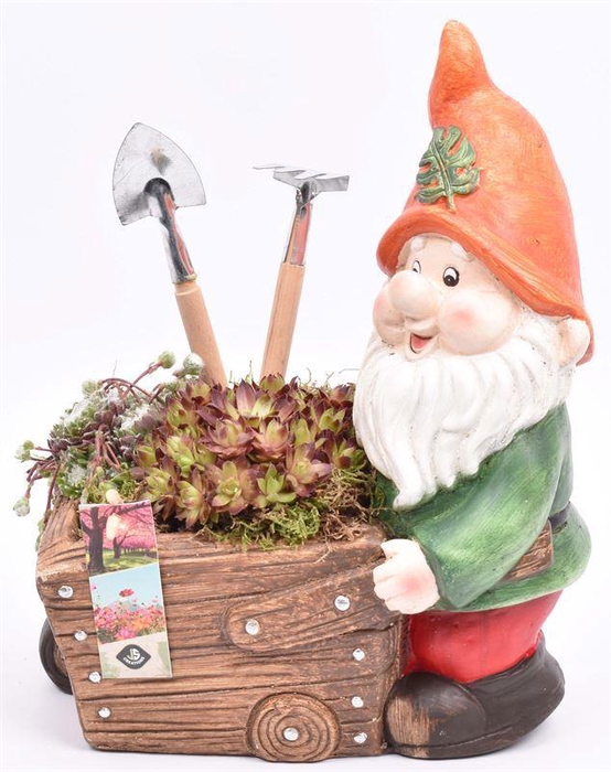 <h4>Cement kabouter met kruiwag 23x15cm</h4>