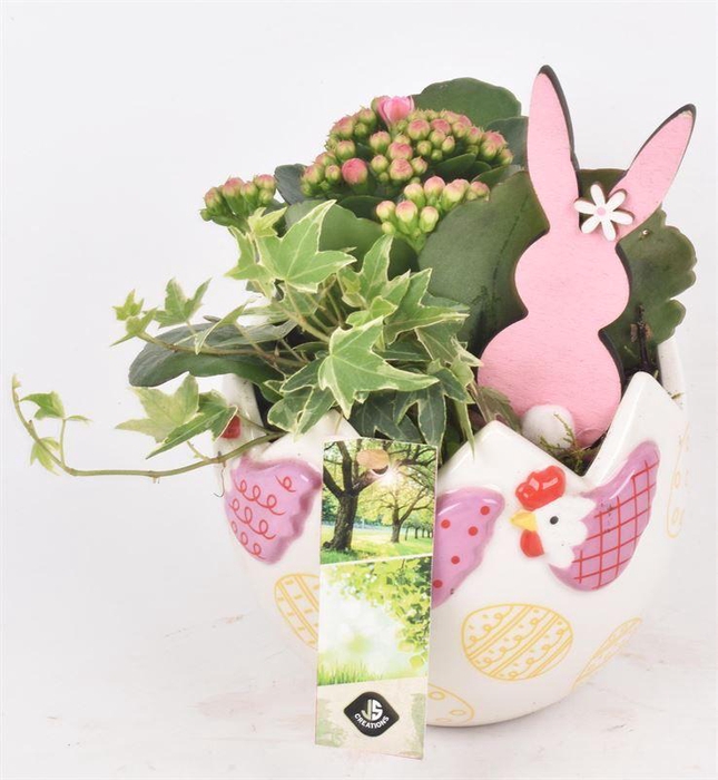 <h4>Keramiek ei met decor kip 13cm</h4>