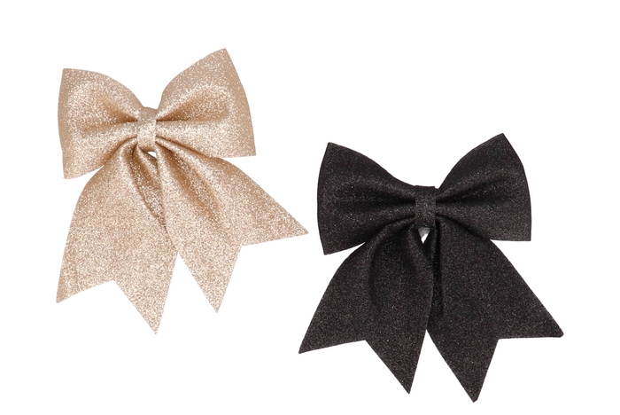 Deco Shine Bow Black/champagne 19x24cm Ass