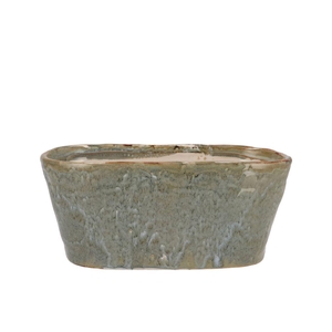 Iron Stone Light Blue Glazed Oval Pot 25x13x11cm