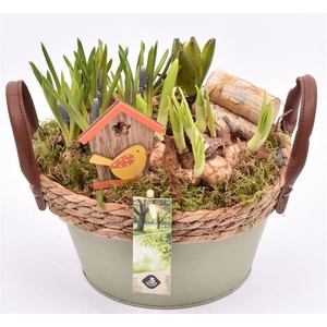 Zink schaal groen met touw 21cm