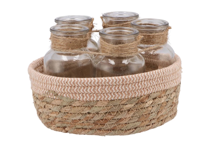 <h4>Seagrass Straw Basket 5 Bottles Old Pink/white 25x14 Nm</h4>