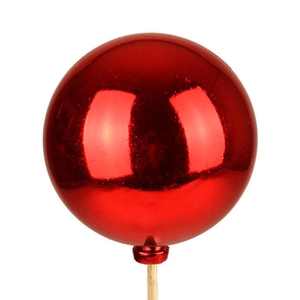 Bijsteker Kerstbal glans 6cm+50cm stok rood 100st/doos