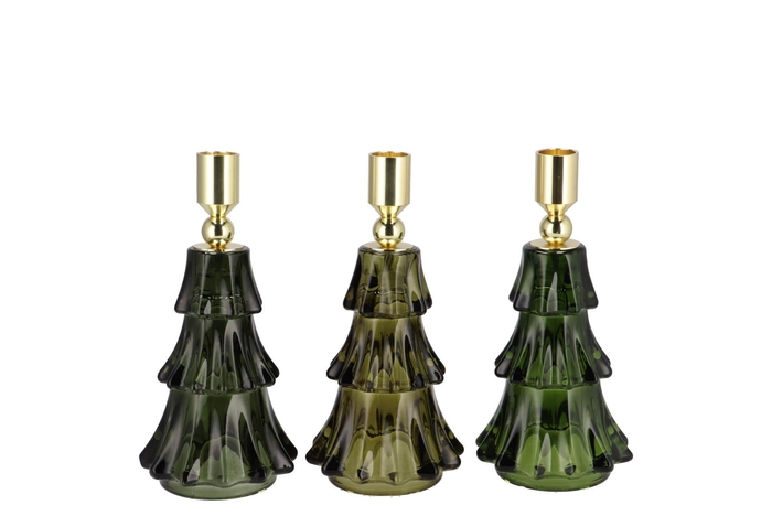 Jazz Majestic Green Candle Holder X-mas Tree Ass 9x16cm Nm