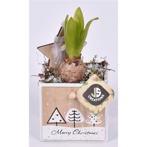 Hout lade kerst decor 10.5x10.5cm