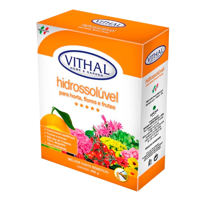 <h4>FERTILIZANTE VITHAL HIDROSSOLUVEL PARA HORTAS FLORES E FRUTAS 400G</h4>