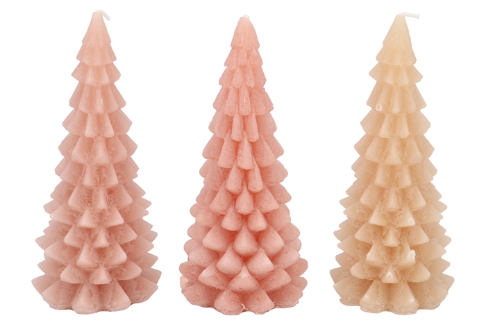 Candle Frosty X-mas Tree Warm Sand Mix 9x20cm Ass Nm