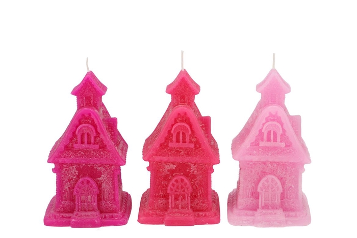 <h4>Candle Frosty Gingerbread House Jolly Pink Mix 8x9x15cm</h4>