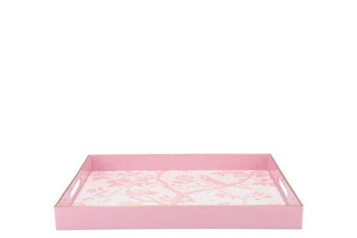 <h4>Melamine Old Pink Plate Rectangle Bird 35x25x4cm</h4>