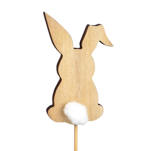Bijsteker Bunny pompon hout 8x5cm+12cm stok wit