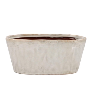 Iron Stone White Glazed Oval Pot 28x15x13cm