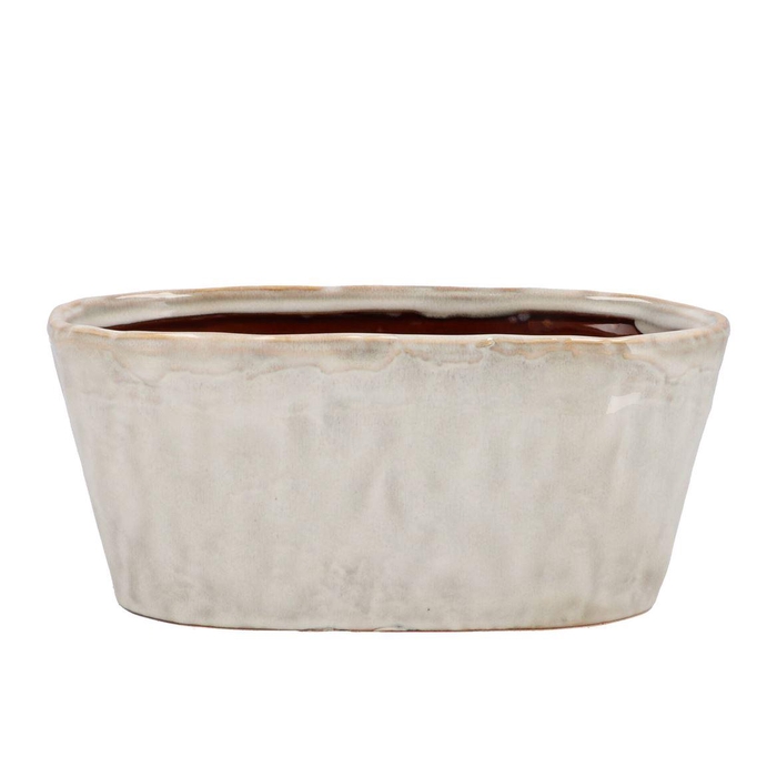 <h4>Iron Stone White Glazed Oval Pot 28x15x13cm</h4>