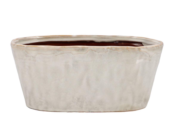 Iron Stone White Glazed Oval Pot 28x15x13cm