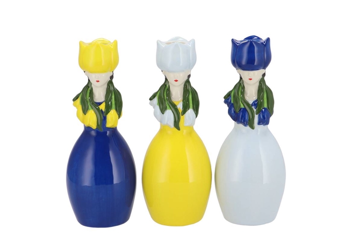 <h4>Lucy Dutch Blue/yellow Mix Vase Tulip Woman Ass 9x8x22cm</h4>