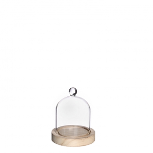 Glass Cloche knob+wood d10*12cm