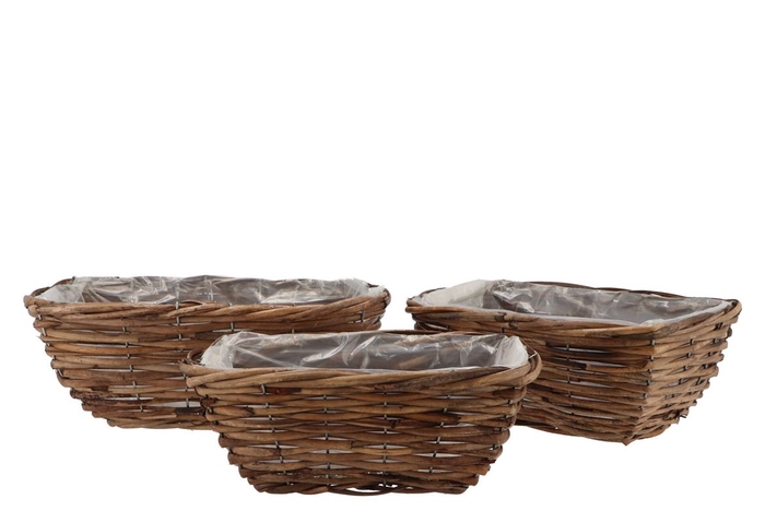 Rattan Bowl Basket Rectangle 3pcs 32x22x13cm Nm