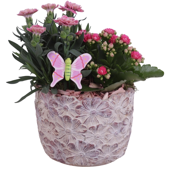 <h4>Spring Flower Arr. Outdoor Ceramic Pot with Flower Deco Ø14cm 2P</h4>